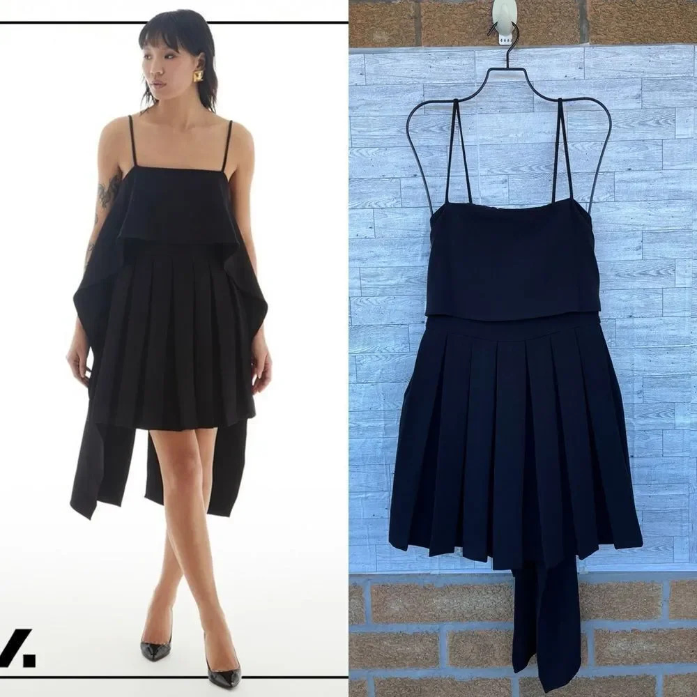 LBV Crepe Pleated Day Dress in black  Size 2